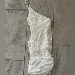 Princess Polly white ruched one shoulder mini dress in size 6